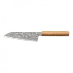Hinoura Tsukasa 21cm Santoku Black Mushin Damascus Natural Handle