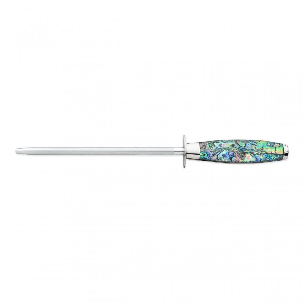 Katana Saya Pearl Diamond Sharpening Steel – Iridescent Abalone Shell Handle Japanese Steel Honing Rod 3 Katana Saya Pearl Diamond Sharpening Steel – Iridescent Abalone Shell Handle Japanese Steel Honing Rod