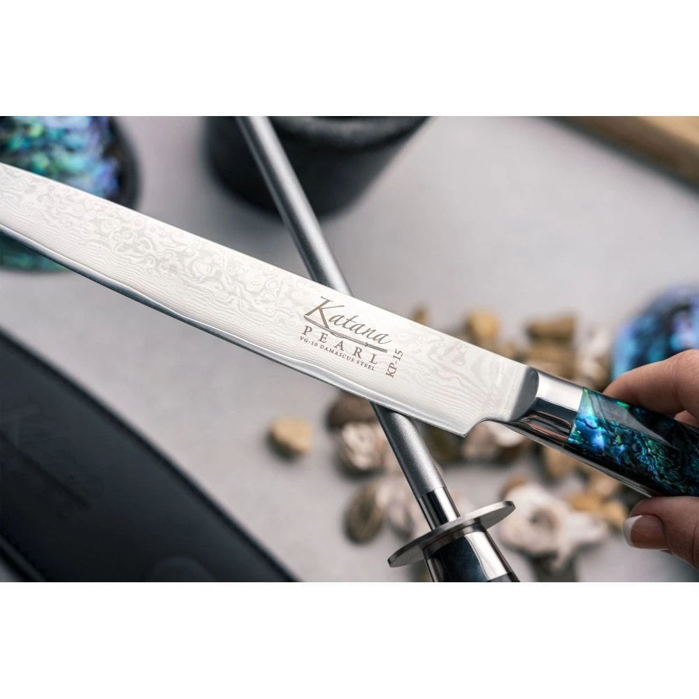 Katana Saya Pearl Diamond Sharpening Steel – Iridescent Abalone Shell Handle Japanese Steel Honing Rod 4 Katana Saya Pearl Diamond Sharpening Steel – Iridescent Abalone Shell Handle Japanese Steel Honing Rod - Image 2