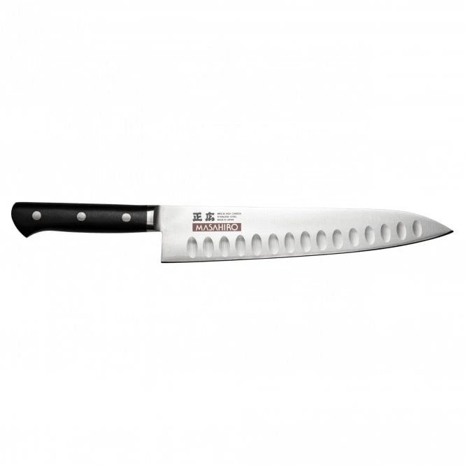 Masahiro Silver with Black Handle MBS-26 Series - Fluted Chef's Knife 27cm 3 Masahiro Silver with Black Handle MBS-26 Series - Fluted Chef's Knife 27cm
