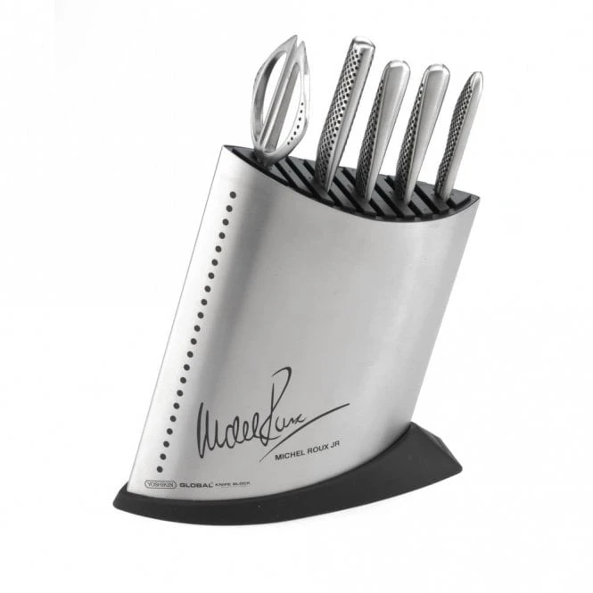 Global 6 Piece MRJ Knife Block Set – Stainless Steel Ship Shape Block with Cromova18 Knives 3 Global 6 Piece MRJ Knife Block Set – Stainless Steel Ship Shape Block with Cromova18 Knives