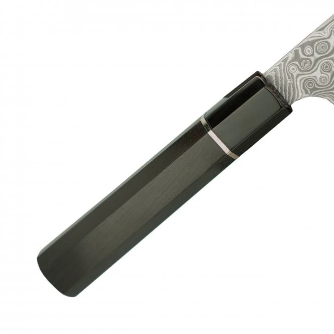 Nigara Hamono Damascus SG-2 Raindrop Finish Santoku Knife β Octagonal Teak Wood Handle 5 Nigara Hamono Damascus SG-2 Raindrop Finish Santoku Knife β Octagonal Teak Wood Handle - Image 3