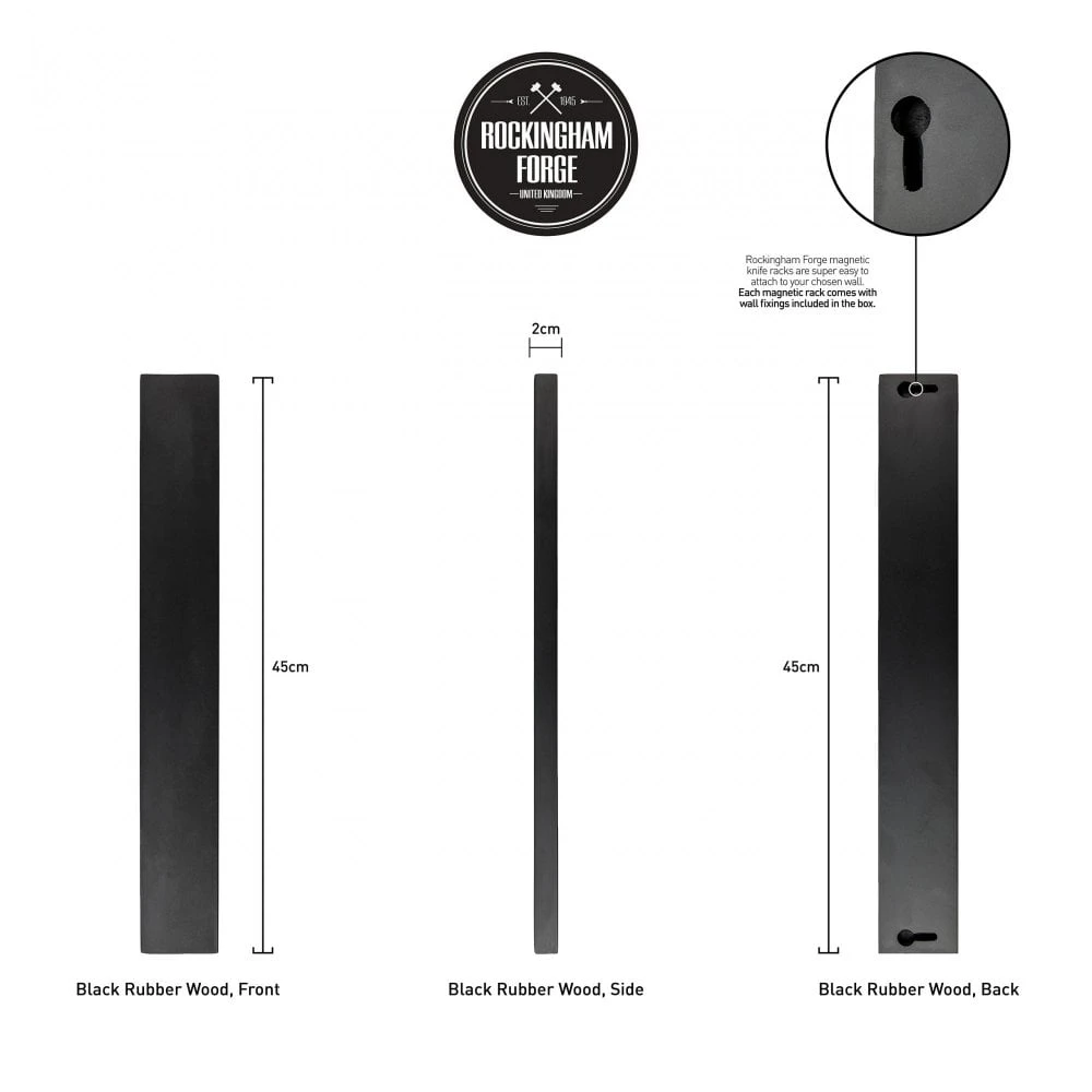Rockingham Forge 45cm Magnetic Rubber Wood Knife Rack With Wall Fixings, Cherry Black 6 Rockingham Forge 45cm Magnetic Rubber Wood Knife Rack With Wall Fixings, Cherry Black - Image 4