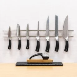Rockingham Forge 60cm Magnetic Stainless Steel Knife Rack With 6 Utensil Hooks And Wall Fixings -Knives From Japans rockingham forge 60cm magnetic stainless steel knife rack with 6 utensil hooks and wall fixings p1000 4475 image
