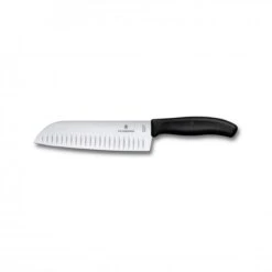 Santoku Knife, 17cm, Straight, Fluted, Black