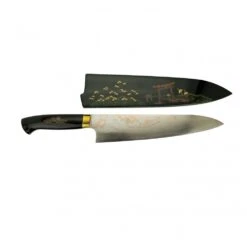 Takeshi Saji Takeshi Saji Makie -Art R2 AOGAMI NO.2 Coloured Damascus Japanese Chef's Gyuuto Knife 240mm With Urushi Laquered Saya And Custom Handle TORI FUJI On Lake -Knives From Japans takeshi saji makie art r2 aogami no 2 coloured damascus japanese chefs gyuuto knife 240mm with urushi laquered saya and custom handle tori fuji on lake p2121 12030 image