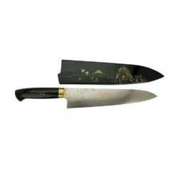 Takeshi Saji Takeshi Saji Makie -Art R2 AOGAMI NO.2 Coloured Damascus Japanese Chef's Gyuuto Knife 240mm With Urushi Laquered Saya And Handle FUJI On Lake -Knives From Japans takeshi saji makie art r2 aogami no 2 coloured damascus japanese chefs gyuuto knife 240mm with urushi laquered saya and handle fuji on lake p2120 12033 image