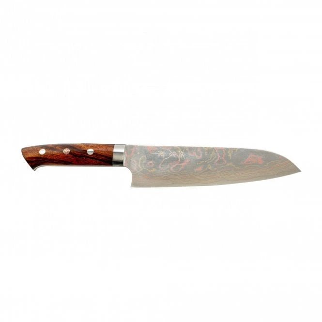 Takeshi Saji 18cm Rainbow Damascus Santoku Knife – Aogami Blue Super & Premium Ironwood Handle 3 Takeshi Saji 18cm Rainbow Damascus Santoku Knife – Aogami Blue Super & Premium Ironwood Handle